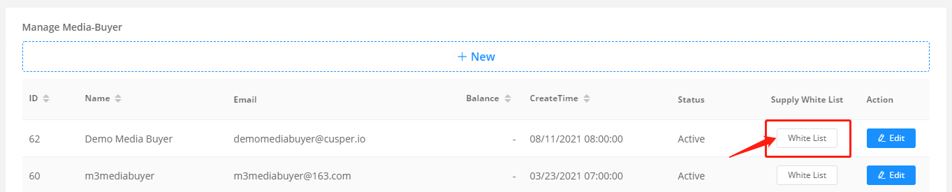 Media Buyer Supply White List Button
